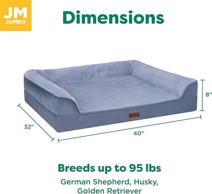 FurHaven Jumbo (40"x32") Cooling Gel Dog Bed – Cool Gel Memory Foam Sofa Pet Bed, Embossed Velvet, Removable Washable Cover, Steel Blue