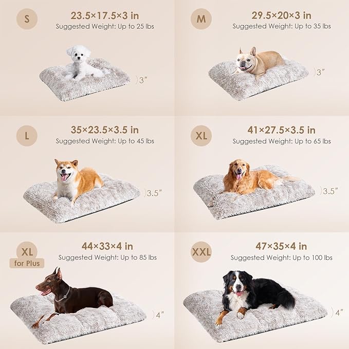 EHEYCIGA Fluffy Dog Crate Bed for Extra Large Dogs, Plush Faux Fur XLP Pad, Calming Anti Anxiety XL Plus Bed for Crate, Washable Soft Warm Dog Mat with Non-Slip Bottom, Brown