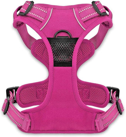 Voyager Dog Harness Dual Leash Attachment No-Pull Control Adjustable Soft but Strong Pet Harness for Medium and Large Dogs with 3M Reflective Technology, Fuchsia Nylon, M (Chest: 20-25")