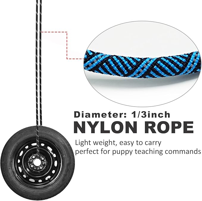 30FT Long Slip Lead Dog Leash, 12FT/ 20FT/ 50FT Anti-Choking Reflective Nylon Rope Training Leash for Medium Small Dogs Outdoor Behavior Active Playing (Blue)