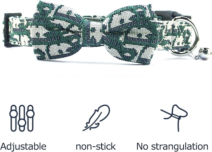 Bowtie Collars for Small Dogs, Elegant Puppy Collars, Tiny Dog Collars with Bowtie Adjustable 9.8"-13.8", Green, S
