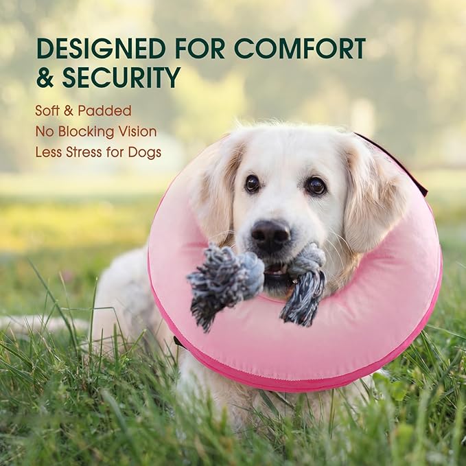 Kuoser Inflatable Dog Cone Collar, Soft Dog Cone Alternative After Surgery, Dogs Donut Collar to Stop Licking, Inflatable Doggie Neck Pillow,Comfortable Recovery E-Collar for Small Medium Large Dogs,S