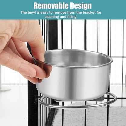 Dog Bowl Stainless Steel Dog Bowls Pet Hanging Food Water Bowl Cage Feeding Cup Feeder for Dogs Cats Rabbits Birds Small Animal (Small (2pcs)