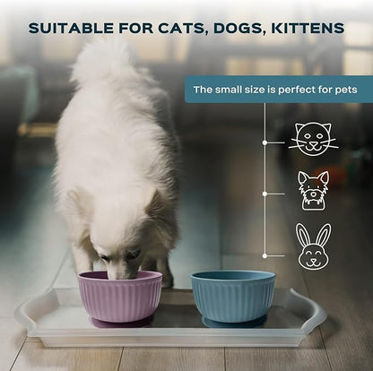 Cat Bowls with Suction Cup 400ml with Silicone Lid — Elevated Silicone Pet Dish with Non-Slip Bottom for Dry Food, Wet Food and Water — Silicone Water Bowl for Small Dog, Rabbit, Kittens (Grafit)