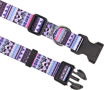 Mihqy Dog Collar with Bohemia Floral Tribal Geometric Patterns - Soft Ethnic Style Collar Adjustable for Small Medium Large Dogs(Purple Bohemia,XS)