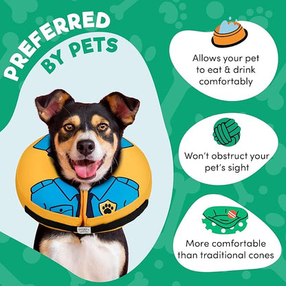 BENCMATE Inflatable Dog Cone Collar Alternative, Soft Dog Cone for Small Medium Large Dogs and Cats, Neck Recovery ECollar Donut Collar After Surgery (Large+, Police Officer)
