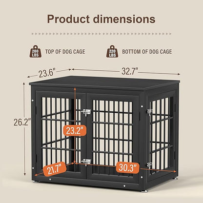 rehomerance 32 Inch Heavy Duty Dog Crate Furniture for Medium and Small Dogs, Decorative Pet House End Table, Wooden Cage Kennel Furniture Indoor, Black