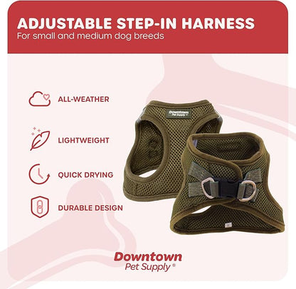 Downtown Pet Supply Step in Dog Harness for Small Dogs No Pull, X-Small, Hunter Green - Adjustable Harness with Padded Mesh Fabric and Reflective Trim - Buckle Strap Harness for Dogs