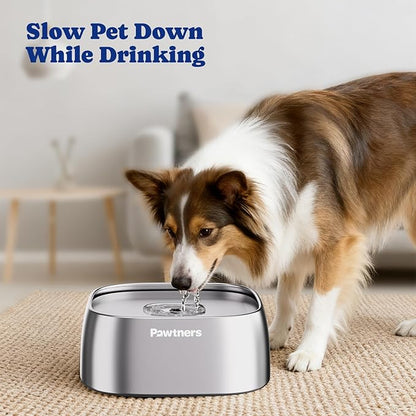 Pawtners All Stainless Steel Dog Water Bowl No Spill,135oz Anti-Splash Dog Bowl with Non-Slip Base, Spill Proof for Medium Large Messy Drinkers, Slow Drinking, Slobber Stopper,Easy to Clean