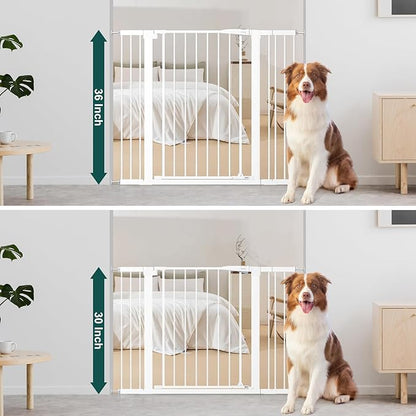 keny 36" Extra Tall Baby Gate for Doorways, Fits Openings 29.7" to 46" Wide, Auto Close Pressured Mounted Dog Gate for Stairs, No Drilling Easy Install Pet Gate, White