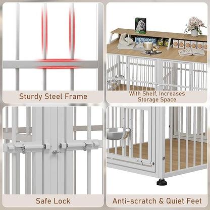 Dog Crate Furniture for 2 Dogs, 72" Extra Large Double Dog Cage Large Breed, XXL Thick Wooden Dog Crate with Storage Rack, Sturdy Dog Kennel with Removable Divider