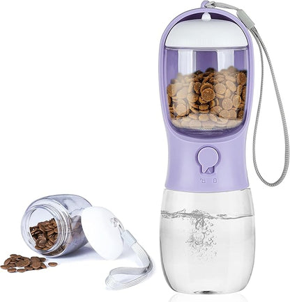 Dog Water Bottle with Food Container, Portable Leak Proof Pet Water Dispenser for Walking Hiking Travel, Puppy Essentials Accessories for Small Large Dogs, Dog Gifts (10oz/15oz/19oz)