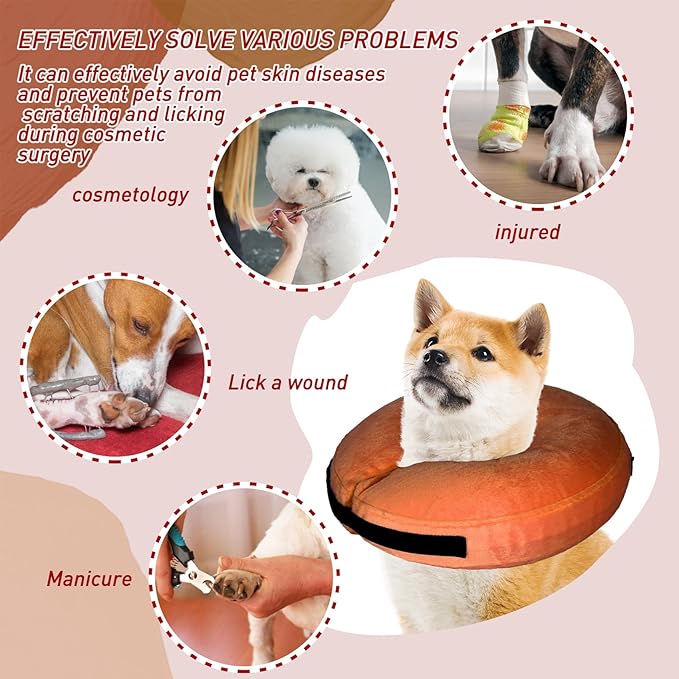 Inflatable Dog Cone Collar-Soft Protective Cone for Surgery, Donut Collar for Large, Medium, Small Dogs and Cats (Orange, Small)