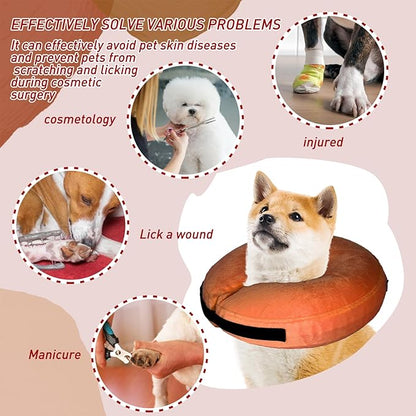 Inflatable Dog Cone Collar-Soft Protective Cone for Surgery, Donut Collar for Large, Medium, Small Dogs and Cats (Orange, Small)