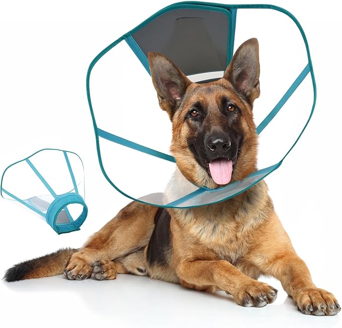 Clear Dog Cone, Elizabethan Collar for Dogs to Stop Licking, Plastic Pet E-Collar Alternative After Surgery, Adjustable Dog Recovery Cone for Wound Healing