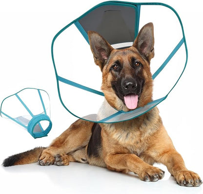 Clear Dog Cone, Elizabethan Collar for Dogs to Stop Licking, Plastic Pet E-Collar Alternative After Surgery, Adjustable Dog Recovery Cone for Wound Healing