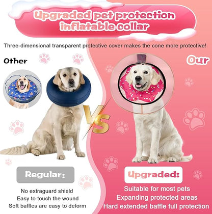 CNEO Inflatable Dog Cone Collar with Detachable Enhanced Anti-Licking Shield, Soft Neck Donut Collar for Dogs After Surgery, Adjustable Dog Cone Alternative for Large Medium Small Dogs & Cats