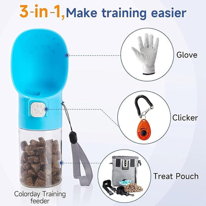 Colorday Handheld Dog Treat Dispenser Built-in Clicker & Treat Pouch, Slow Feeder for Puppy Training Walking Hiking Traveling (6.7 OZ, Blue)