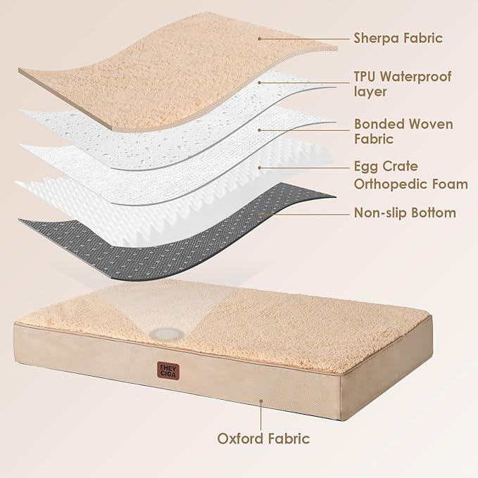 EHEYCIGA Orthopedic XXL Dog Beds for Jumbo Dogs with Removable Washable Cover,Khaki, 50x36