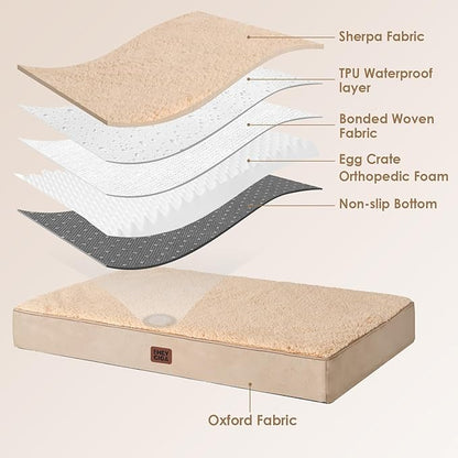 EHEYCIGA Orthopedic Dog Beds for Large Dogs with Removable Washable Cover for Crate, Khaki, 35x23