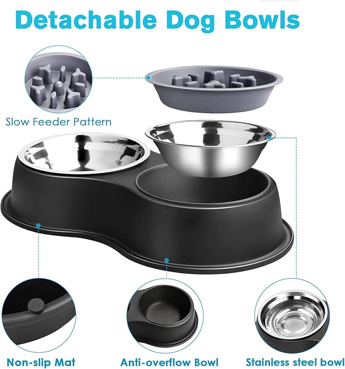 Epetslove Dog Bowls Double Dog Water and Food Bowls Stainless Steel Bowls with Non-Slip Resin Station, Pet Feeder Bowls for Puppy Medium Dogs Cats