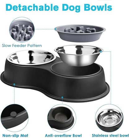 Epetslove Dog Bowls Double Dog Water and Food Bowls Stainless Steel Bowls with Non-Slip Resin Station, Pet Feeder Bowls for Puppy Medium Dogs Cats