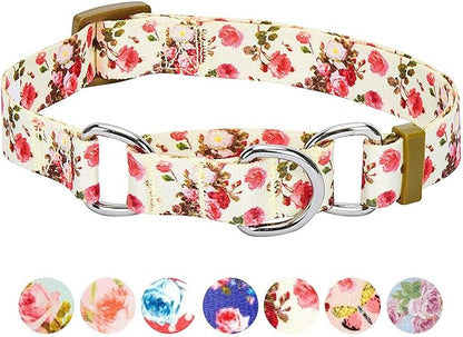 Blueberry Pet Spring Scent Inspired Rose Print Martingale Safety Training Dog Collar, Ivory, Large, Heavy Duty Adjustable Collars for Dogs