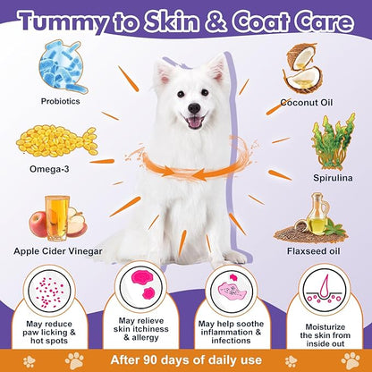 DRFOSTER Probiotics for Dogs, Freeze-Dried Dog Probiotics and Digestive Enzymes, Plus Omega-3 for Itchy Skin, Prebiotics for Digestive Health, Dog Vitamins and Supplements for Immune Health, 180 Bites
