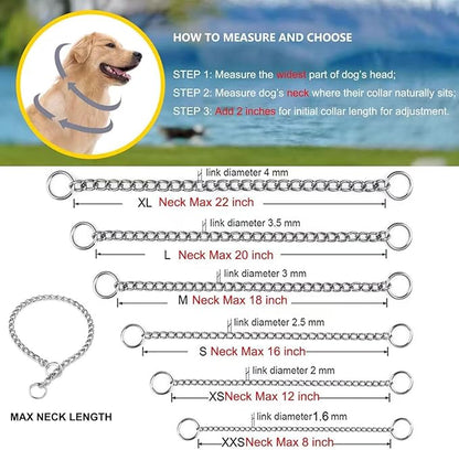 Heavy Duty Metal Chain Martingale Collar:,Adjustable Choke Slip Collar for Training Large & Extra Large Dog Breeds