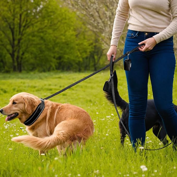 Reflective Dog Collar Leash Set, Adjustable Soft Dog Collar Leash with Poop Bag Holder Dispenser for Small Medium Large Dogs, Multiple Color Available, Black, Small