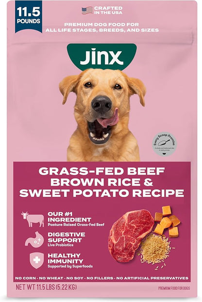 Jinx Premium Dry Dog Food, for All Lifestages - Real Beef, Brown Rice & Sweet Potato Kibble with Superfoods for Immune Support & Probiotics for Digestive Support - No Fillers - 11.5lb