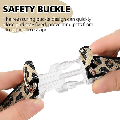 Mile High Life Leopard Dog Harness Collar Leash Set, Adjustable No Pull Dog Halter Harness for Small Breed Dogs, Easy Control for Training Walking (Black, S Chest 11"-18", Neck 10"-14")