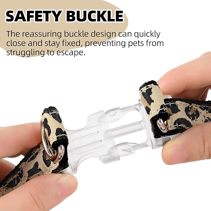 Mile High Life Leopard Dog Harness Collar Leash Set, Adjustable No Pull Dog Halter Harness for Small Breed Dogs, Easy Control for Training Walking (Black, XS Chest 9"-15", Neck 8"-12")