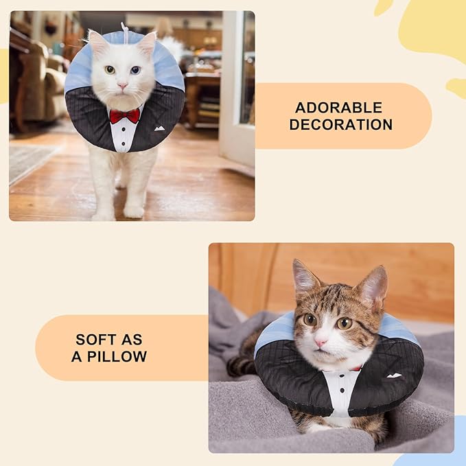 BEAUTYZOO Cat Cone Collar Soft, Cat Recovery E Collars After Surgery to Stop Licking, Adjustable Elizabeth Circle Collar Cute Pet Donut Pillow for Cats Kitten Puppy Small Dogs, Black Suit S