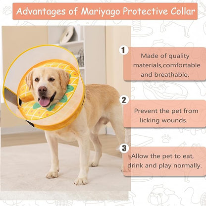 Inflatable Dog Cone Collar for Large Medium Small Dogs, Soft Dog Donut Collar Adjustable Recovery Cone for Pets After Surgery, Extra Enhanced Anti-Licking Guard Shield (Pineapple, Medium Plus)