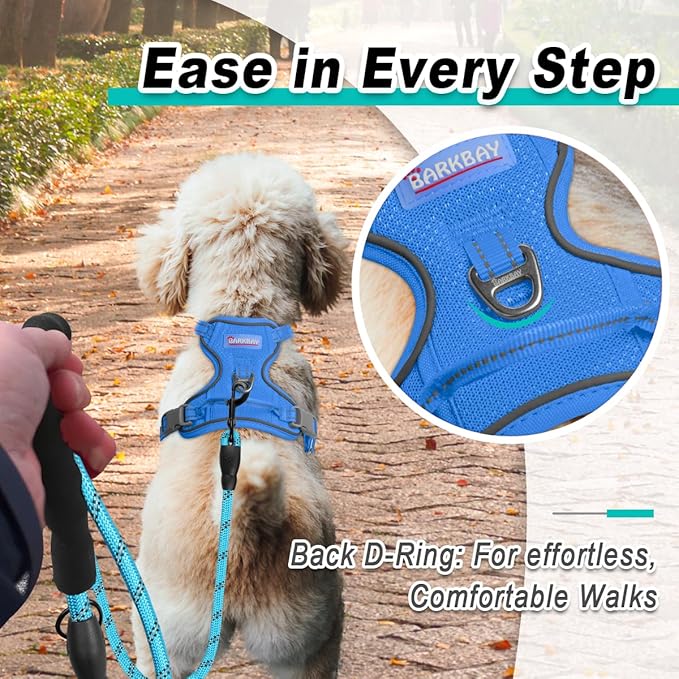 BARKBAY Dog Harness No Pull Mesh for Small Dogs - Adjustable, Reflective, Comfortable, No Choke, Heavy-Duty - Perfect for Outdoor Training, Walking, and Hiking - Strong & Durable - S & Blue Mesh