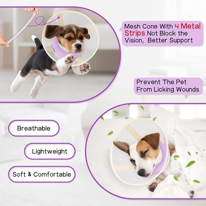 Soft Dog Cone Collar to Stop Licking-Adjustable Comfortable Mesh Recovery Collars After Surgery for Small Miniature Dogs, Alternative to Plastic Elizabethan Collar for Neuter Incision Care (Purple,L)