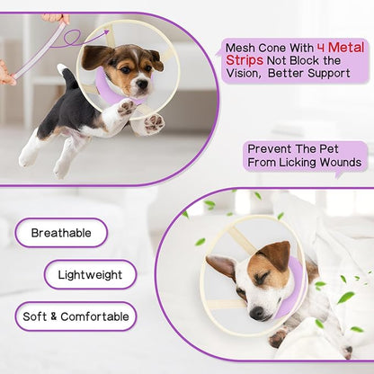 Soft Dog Cone Collar to Stop Licking-Adjustable Comfortable Mesh Recovery Collars After Surgery for Small Miniature Dogs, Alternative to Plastic Elizabethan Collar for Neuter Incision Care (Purple,L)