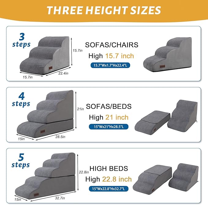 Aodisman 4-Step Dog Stairs and Ramp for Beds or Couches – Non-Slip Sturdy Pet Steps for Small Dogs and Cats,21" H,Grey