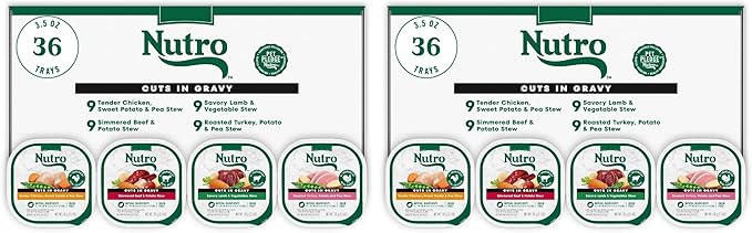 Nutro Natural Choice Cuts in Gravy Wet Dog Food,Grain Free Dog Food Wet Recipes,Beef,Lamb,Chicken,and Turkey Variety Pack,3.5 oz. Trays,36 Count (Pack of 2)