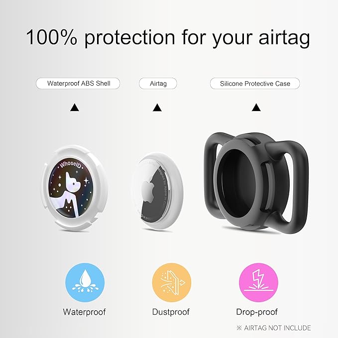 Waterproof Airtag Dog Collar Holder, Silicone & ABS Airtag Holder for Dog & Cat Collars, Ultra-Durable, Lightweight and Protective Airtag Case (Black&Pink-1, Regular)