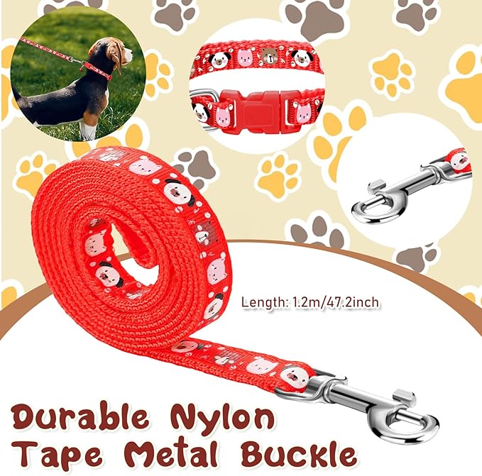 Amylove 48 Pcs Dog Collar and Leash Set, Polypropylene Adjustable Puppy Collars for Medium Dogs Small Pet Puppy Walking Training with Hook and Buckle(Vivid Color,Animal Pattern)
