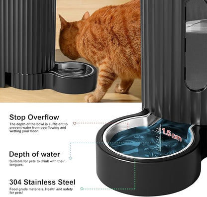 Gardner Pet Automatic Gravity Cat Food Feeder and Water Dispenser Stainless Steel Two-in-One Set Large Capacity Dispenser for Pets Dogs, Puppies, Kittens-(0.8 Gallons x 2)