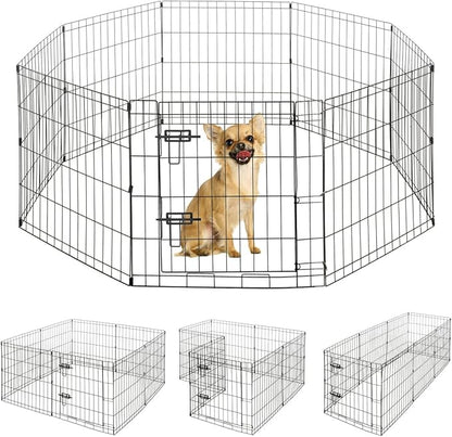 BOWHAUS Foldable Outdoor/Indoor Pet Playpen with Gate, Available in 24 Inch Height Metal Portable Kennel, Heavy-Duty Exercise Fence Cage 8 Panels for Small Dog, Animals