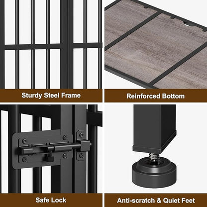 Easycom 41" Dog Crate Furniture Foldable, No Assembly Decorative Dog Kennel Indoor, Dog Crates for Large Dogs(35-60 lb), Wooden Dog Cage with Adjustable Bowls and Name Tag, End Table, Oak Grey
