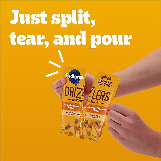 Pedigree Drizzlers for Dogs, Wet Dog Food Gravy Savory Sauce, Natural Chicken Flavor, 60g Dual-Serving Pouch (22 Count, 44 Servings Total)
