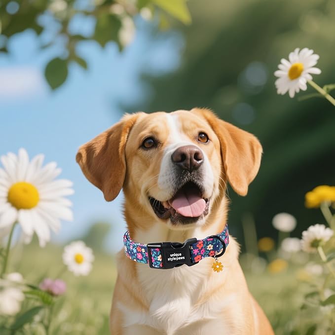 Unique style paws Dog Collar Plastic Buckle with Pendant Puppy Collar for Spring Summer Blue-Colored Flower for Small Medium Large Boys Girls Dogs
