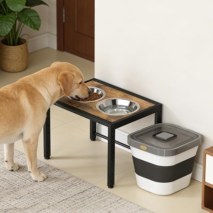 Elevated Dog Bowls with Storage Container ，Raised Dog Bowls for Large Dogs，15-18 lb Airtight Dog Food Storage Container, Adjustable Height Feeding Station