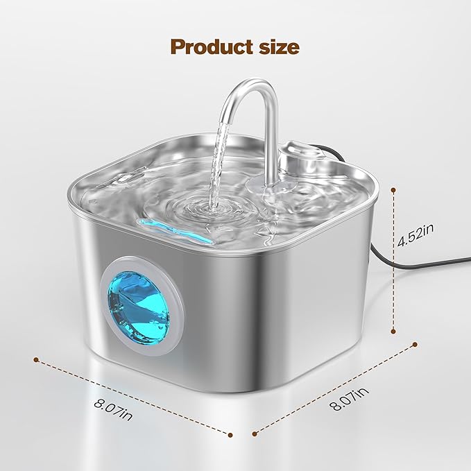 Stainless Steel Cat Water Fountain: 108oz/3.2L Pet Water Fountains Cat Watering Fountain Indoor Automatic Waterer Dispenser for Drinking Small Dogs Water Bowl Metal Kitty Faucet Watering Supplies