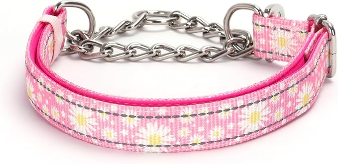 Choke Chains Large Dogs，Stainless Steel Chain Dog Martingale Collar, No Pull Slip Cinch Training Escape Proof Heavy Duty Dog Collar for Small Medium Large Pet Girl Female Dogs，Pink Flower XL